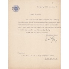 Antal István (1896-1975) politikus, miniszter géppel írt, kék tintával, sk. aláírt levele
